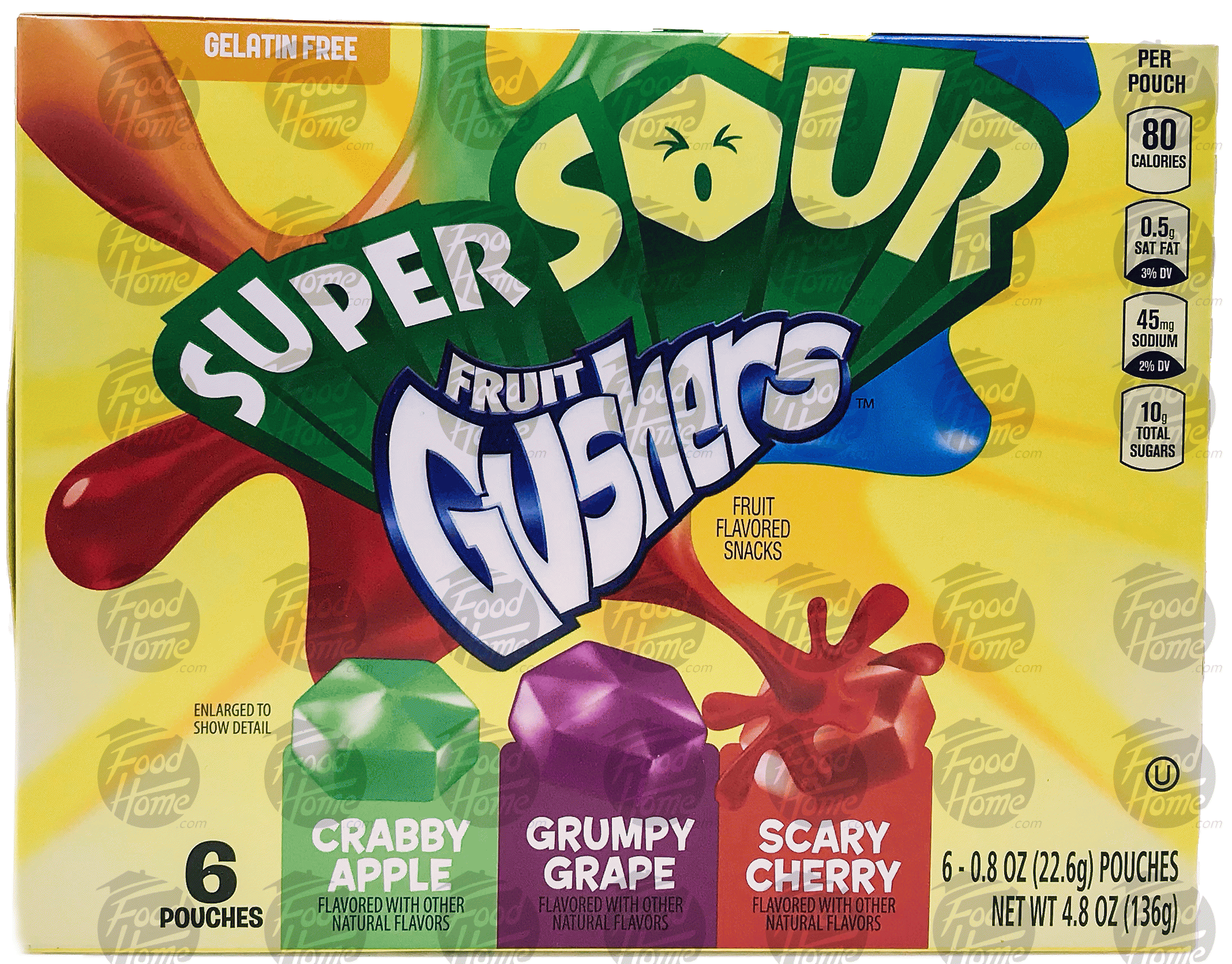 Fruit Gushers Super Sour apple, grape, and cherry fruit gusher flavored snacks, 6 pk., box Full-Size Picture